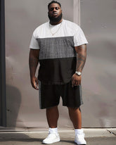 Men's Plus Size Casual Simple Plaid Patchwork Printed T-Shirt Shorts Set